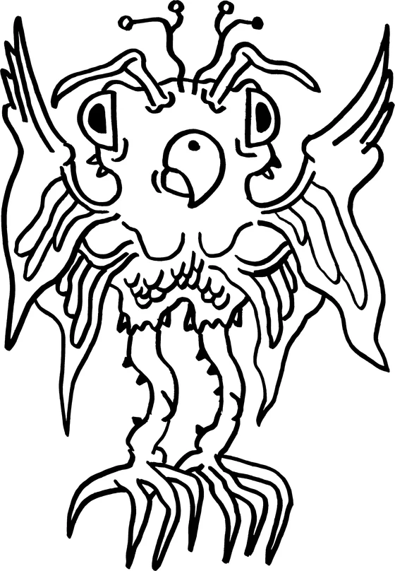 Coloring page: Monster 02, an ink monster drawn by hand
