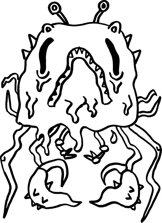 Coloring page: Monster 05, an ink monster drawn by hand