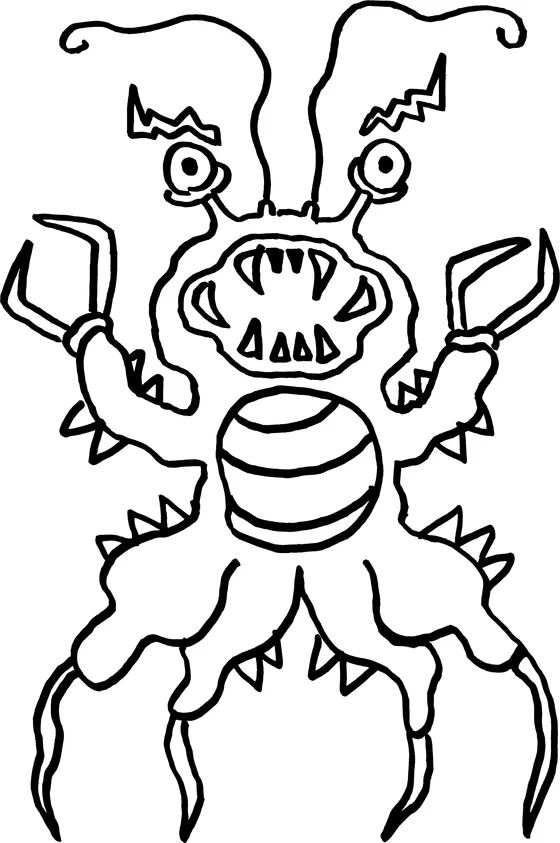 Coloring page: Monster 15, an ink monster drawn by hand