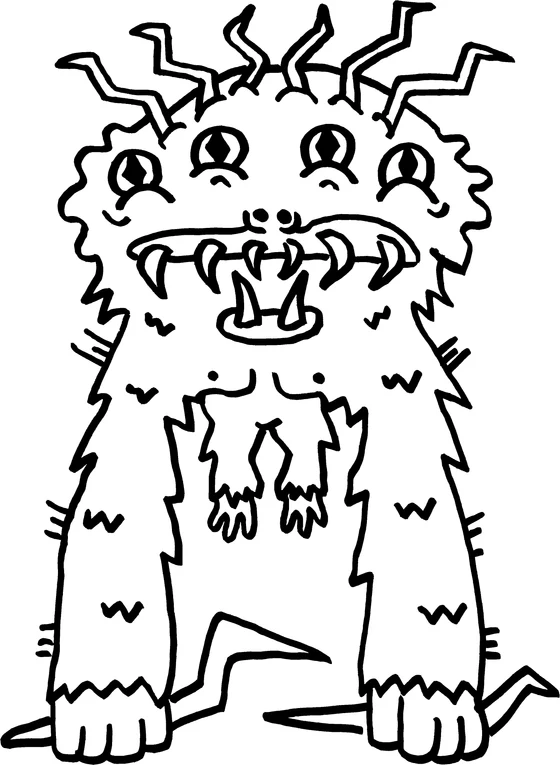 Coloring page: Monster 16, an ink monster drawn by hand