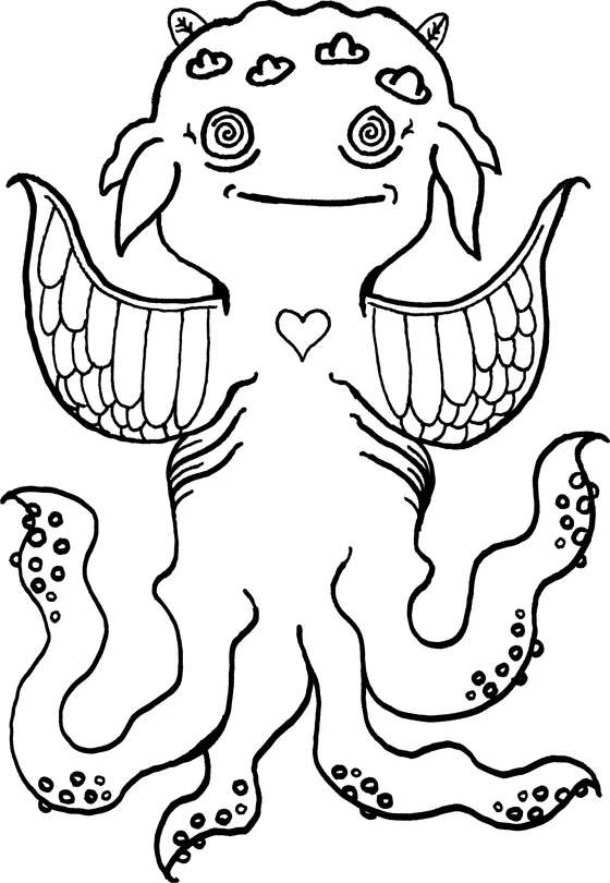 Coloring page: Monster 23, an ink monster drawn by hand