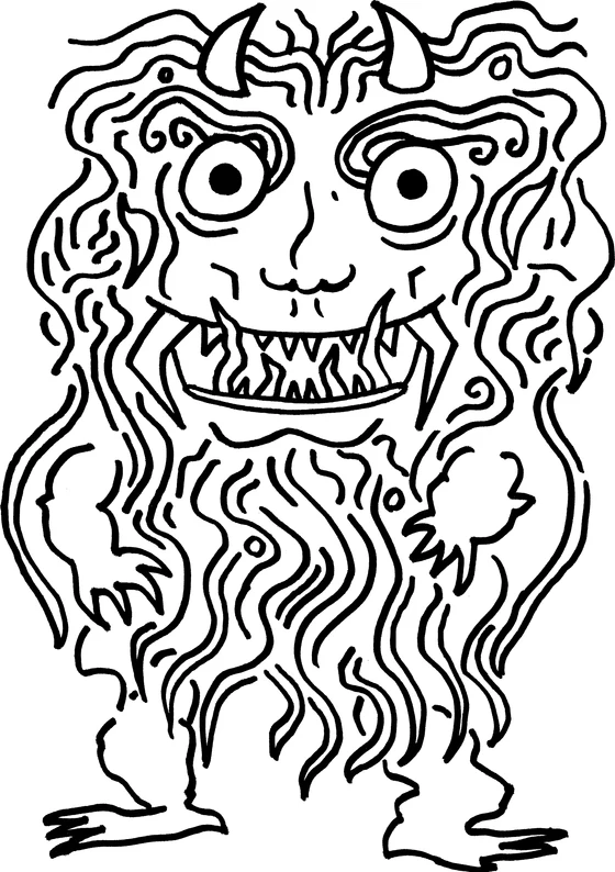 Coloring page: Monster 25, an ink monster drawn by hand